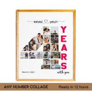4th Year Anniversary Photo Collage, Number Collage, Number Photo Collage, Gifts for Parents, Gifts for Him, Gifts for Her, Couple Collage