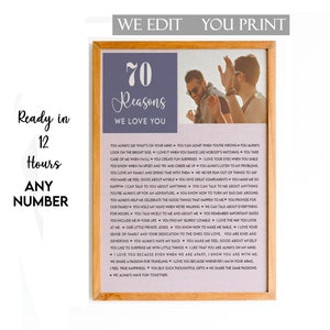 70th Birthday gift, 70 Reasons We Love You, Personalised print gift idea, Custom Gift, 70 reasons Digital Download, Personalized Gift