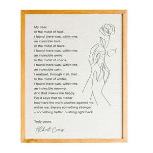 Albert Camus, affiche imprimée L'étranger, au milieu de l'hiver, citation de livre classique, cadeau pour amateur de lecture, impression de citation littéraire classique