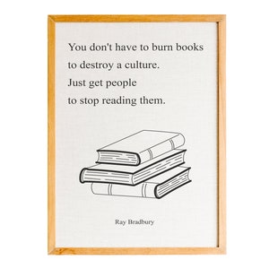Ray Bradbury Books Quote Print, You don't have to burn books, Scandinavian Design Fahrenheit 451, Quotes Wall Art, Book Lover Gift, Wall
