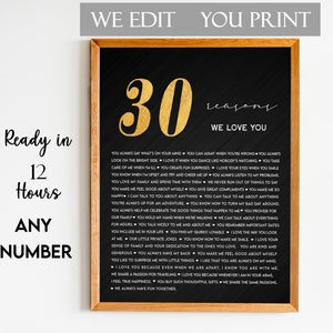 30 Reasons We  Love You Print, 30 Things We Love About You, 30 Reasons Why We Love You, 30th Birthday Gift, Gift for Friend, Christmas Gift