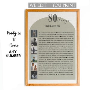 80 Reasons We Love You Custom Photo Collage, 80th Anniversary, 80th Birthday, Gift for Friend,  80 Things About Dad Birthday, Gift for Him