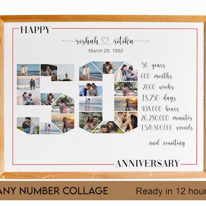 50th Year Anniversary Photo Collage, Number Collage, Number Photo Collage, Gifts for Parents, Gifts for Him, Gifts for Her, Couple Collage