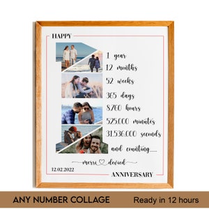 1st year Anniversary Photo Collage, Number Collage, Number Photo Collage, Gifts for Parents, Gifts for Him, Gifts for Her, Couple Collage