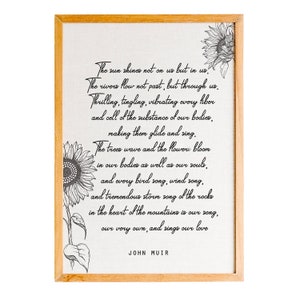 John Muir Quote- The sun shines not on us but in us, John Muir quote print, Wall print, Inspirational quote art print, Office décor