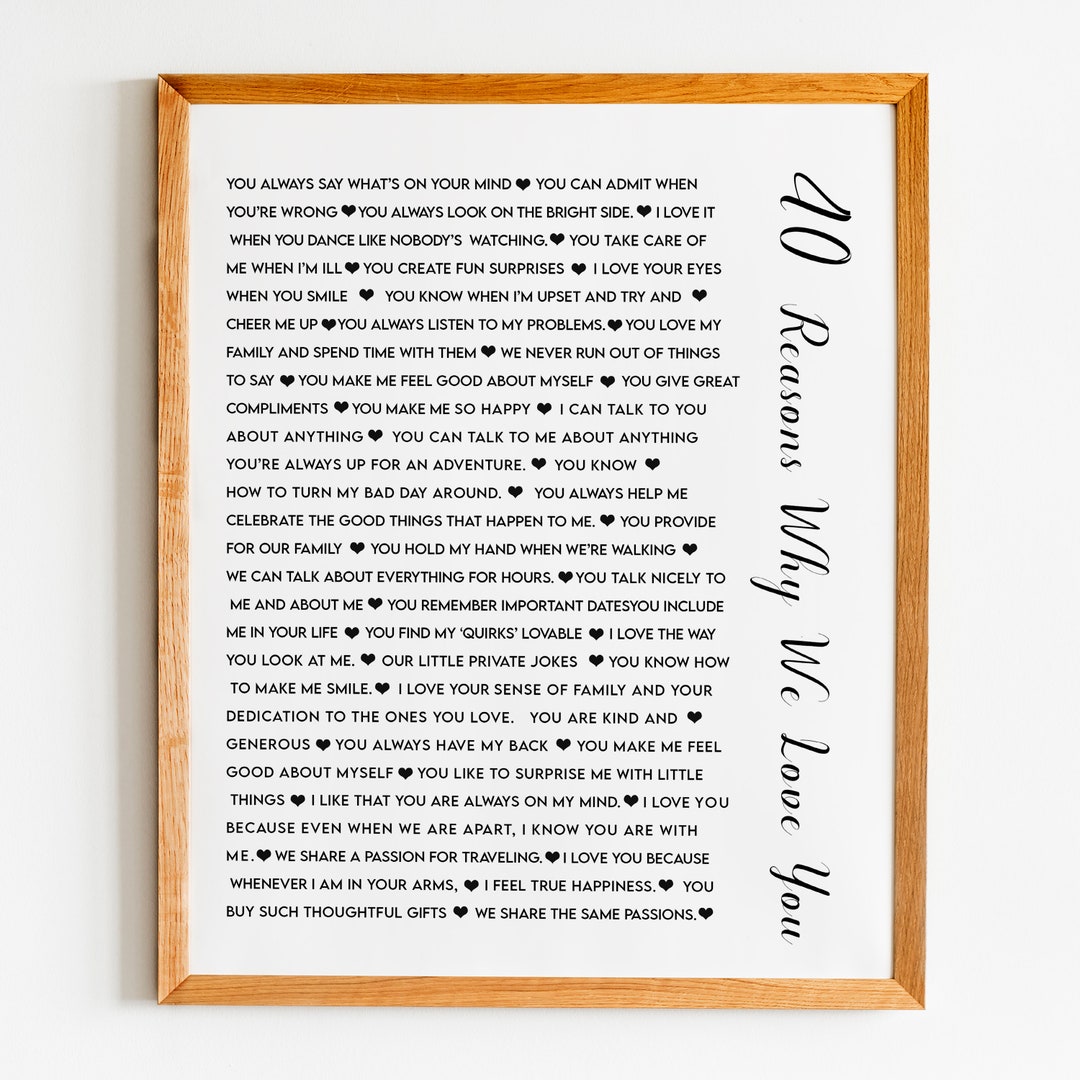 40 Reasons Why We Love You Print, 40 Reasons We Love You, 40 Things We ...