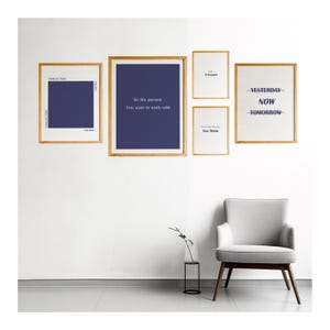 Office Wall Art, Motivational Poster, Set of 5 Prints, Workplace Decor, Inspirational Office Décor, Positive Wall Art, Navy Blue Poster,