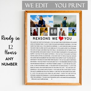 60 Reasons We Love You Custom Photo Collage, 60th Anniversary, 60th Birthday, Gift for Friend,  60 Things About Dad Birthday, Gift for Him