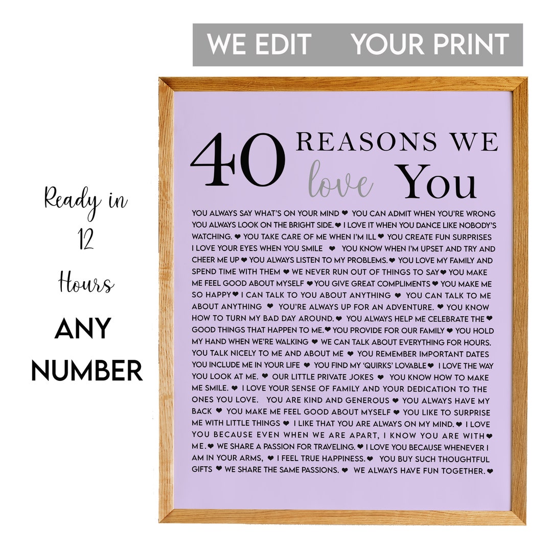 40 Reasons We Love You Print, 40 Things We Love About You, 40 Reasons ...