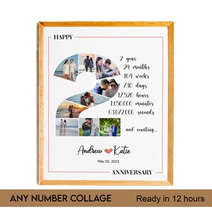 2nd Year Anniversary Photo Collage, Number Collage, Number Photo Collage, Gifts for Parents, Gifts for Him, Gifts for Her, Couple Collage