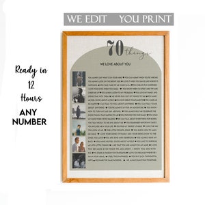 70 Reasons We Love You Custom Photo Collage, 70th Anniversary, 70th Birthday, Gift for Friend,  70 Things About Dad Birthday, Gift for Him