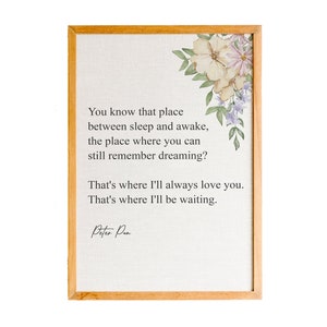 J.M. Barrie, Ese lugar entre el sueño y la vigilia, Peter Pan, Grabados literarios, Arte de decoración del hogar, Regalos inspiradores, Regalo motivacional, Mural