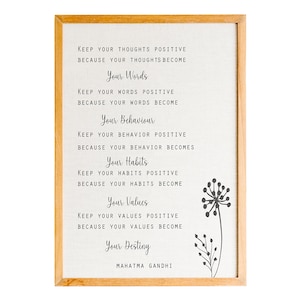 Impressão de citações de Mahatma Gandhi, mantenha seus pensamentos citações de vida positivas, arte de parede inspiradora, citação inspiradora, decoração de parede, decoração de escritório