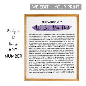 30 Reasons Why We Love You, 50th Birthday Present, 30th, 40th, 50th, 60th, 70th, 80th, 90th, Custom Birthday Gift, Anniversary gift