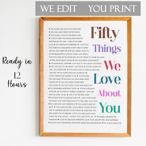 50 raisons pour lesquelles nous aimons votre impression, cadeau d&#39;anniversaire pour femme, cadeau d&#39;anniversaire pour homme, cadeau d&#39;anniversaire, 50e anniversaire, 50e anniversaire