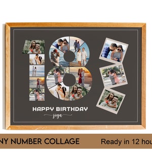 18th Birthday Photo Collage, Personalized 18th Birthday Photo Collage, Family Gift, Number Collage, Gifts for Him, Gifts for Her