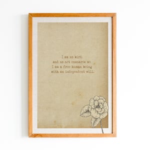 Jane Eyre Book Quote Print, Charlotte Bronte Poster, I Am No Bird Quote, Classic Literature Quote, Printable Wall Art, Wall Décor,