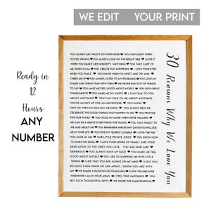 30 Reasons Why We Love You Print, 30 Reasons We  Love You,  30 Things We Love About You,30th Anniversary Gift, Gift for Girlfriend,Boyfriend