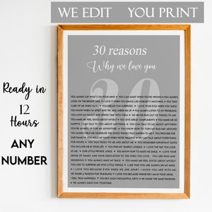 30 Reasons Why We Love You Print, 30 Reasons We  Love You, 30 Things We Love About You,30 Birthday Gift for Women,30th Birthday Gift for Men
