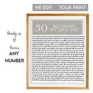 30 Reasons We  Love You Print, 30 Things We Love About You, 30 Reasons Why We Love You, 30th Birthday Gift, Gift for Friend, Christmas Gift