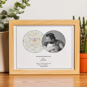 Cadeau voor moeder, aangepaste stadsplattegrond, fotocadeau moeder, moederdagcadeau, locatie, elke stad, landkaart, cadeau moeder dochter