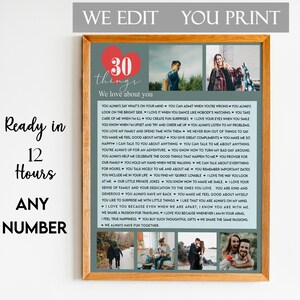 30 Things We Love About You , Photo Collage, 30th Birthday Gift, Personalized Anniversary Gift, Custom Birthday Gift, Reasons I Love You