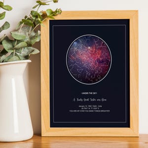 Mapa estelar por fecha, mapa estelar personalizado, mapa de constelaciones, impresión de mapa estelar, mapa del cielo nocturno, regalo de mapa personalizado, cumpleaños de hermana, regalo para hermana
