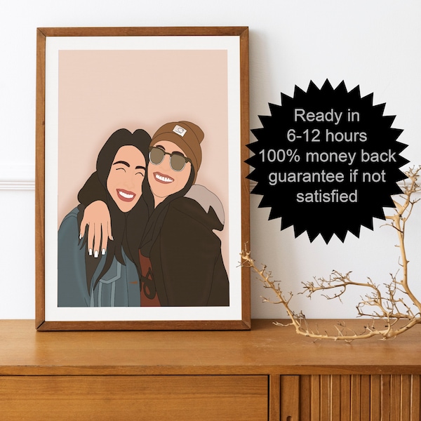 Custom Best Friend Portrait, Faceless Portrait Print, Custom Cartoon Portrait, Personalized Portrait From Photo, Best Friend Christmas gift