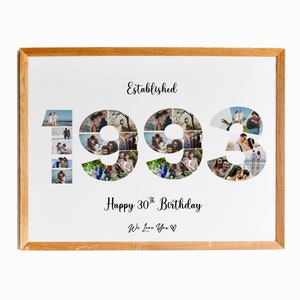 1993 Photo collage, 30th birthday collage, Born in 1993 printable gift, Custom number 30 anniversary collage, PRINTABLE Gift