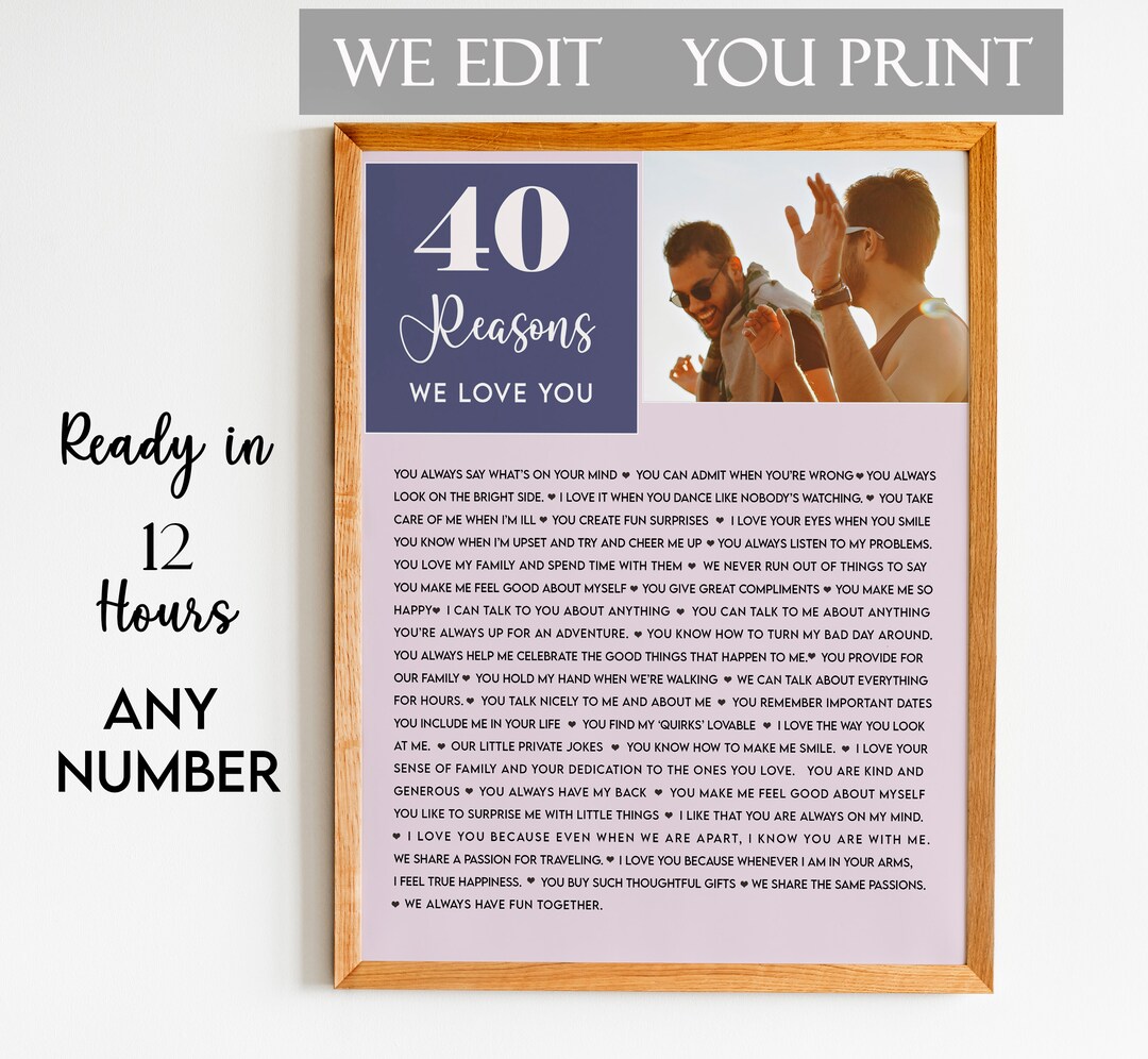40 Reasons We Love You Print, 40 Things We Love About You, 40 Reasons ...