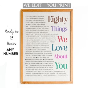 80 Reasons We love About You Print, Birthday Gift for Women, Birthday Gift for Men, Anniversary Gift, 80th Birthday, 80th Anniversary