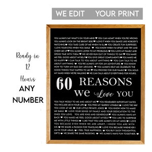 60 Gründe, warum wir dich lieben Druck, 60 Dinge, die wir an dir lieben, 60 Gründe, warum wir dich lieben, Geschenk zum 60.Geburtstag, Geschenk für Freund, Weihnachtsgeschenk