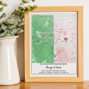 Lange afstand, kaart van twee landen, kaart van 2 steden, 2 locaties, Valentijnsdagcadeau, cadeau voor haar, cadeau voor hem, cadeau vriendin