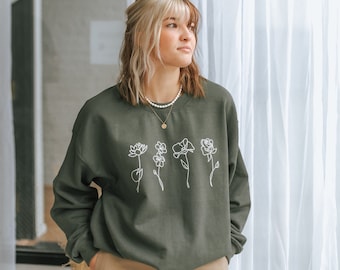 Birth Flower Sweatshirt (8-25 Flowers) | CustomFlower Month Sweatshirt | Gift for Mom, Sister, Daughter, Friend | Birth Flower Crewneck