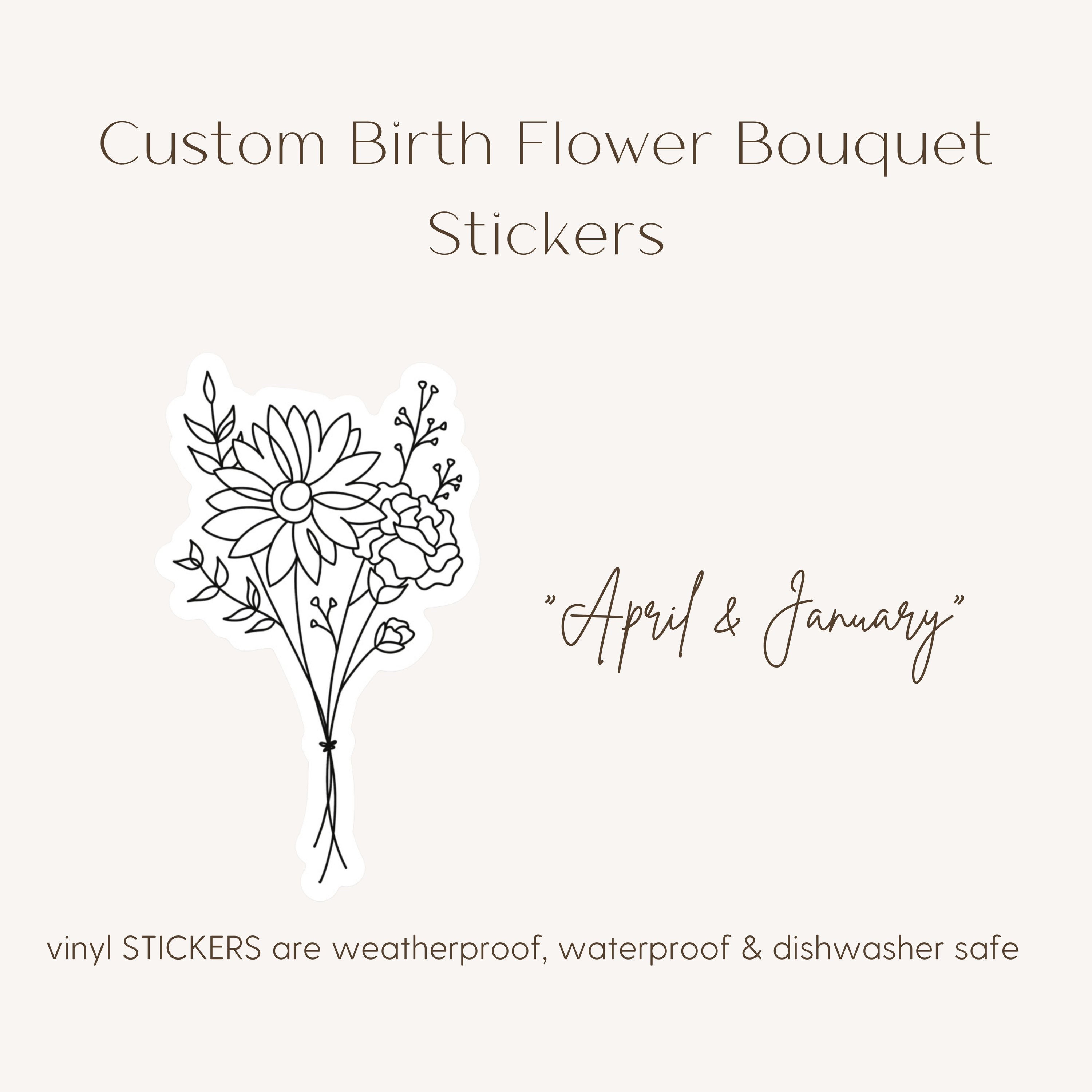 Birth Flower Bouquet Custom | Custom Sticker Birth Flower Bouquet ...