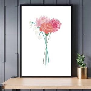 Colored Birth Flower Bouquet Custom Line Art Drawing with 1-5 Birth Flowers | Custom Birth Flower Bouquet Art | Beautiful Birth Flowers