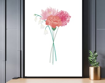 Colored Birth Flower Bouquet Custom Line Art Drawing with 1-5 Birth Flowers | Custom Birth Flower Bouquet Art | Beautiful Birth Flowers