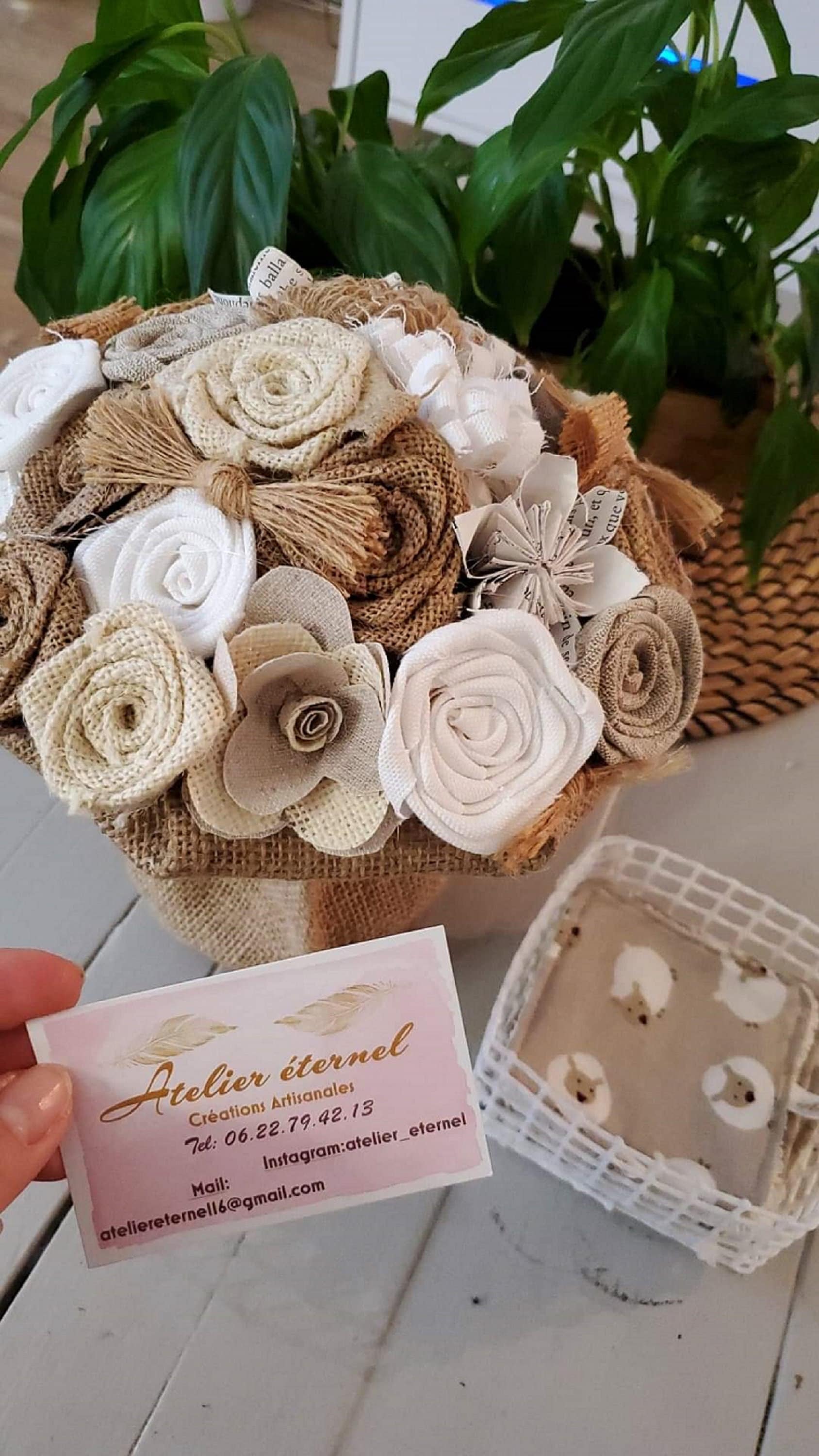 Bouquet de Fleur Éternel en Tissu Entierement Fait Main. Décoration Intérieur