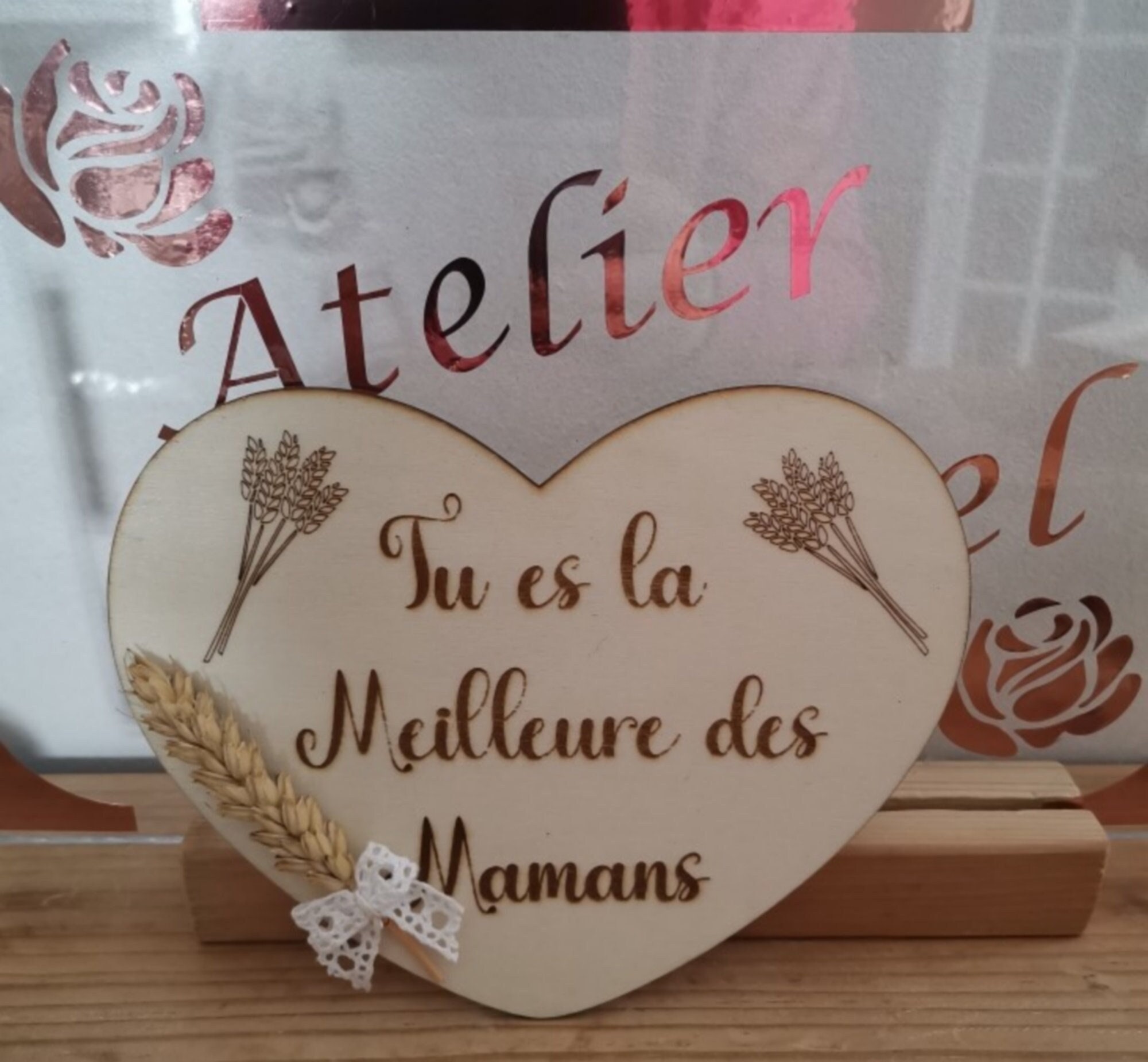 Coeur en Bois avec Gravure .fête Des Mamans .cadeau Personnalisé Grands Mères .décoration Interieur 