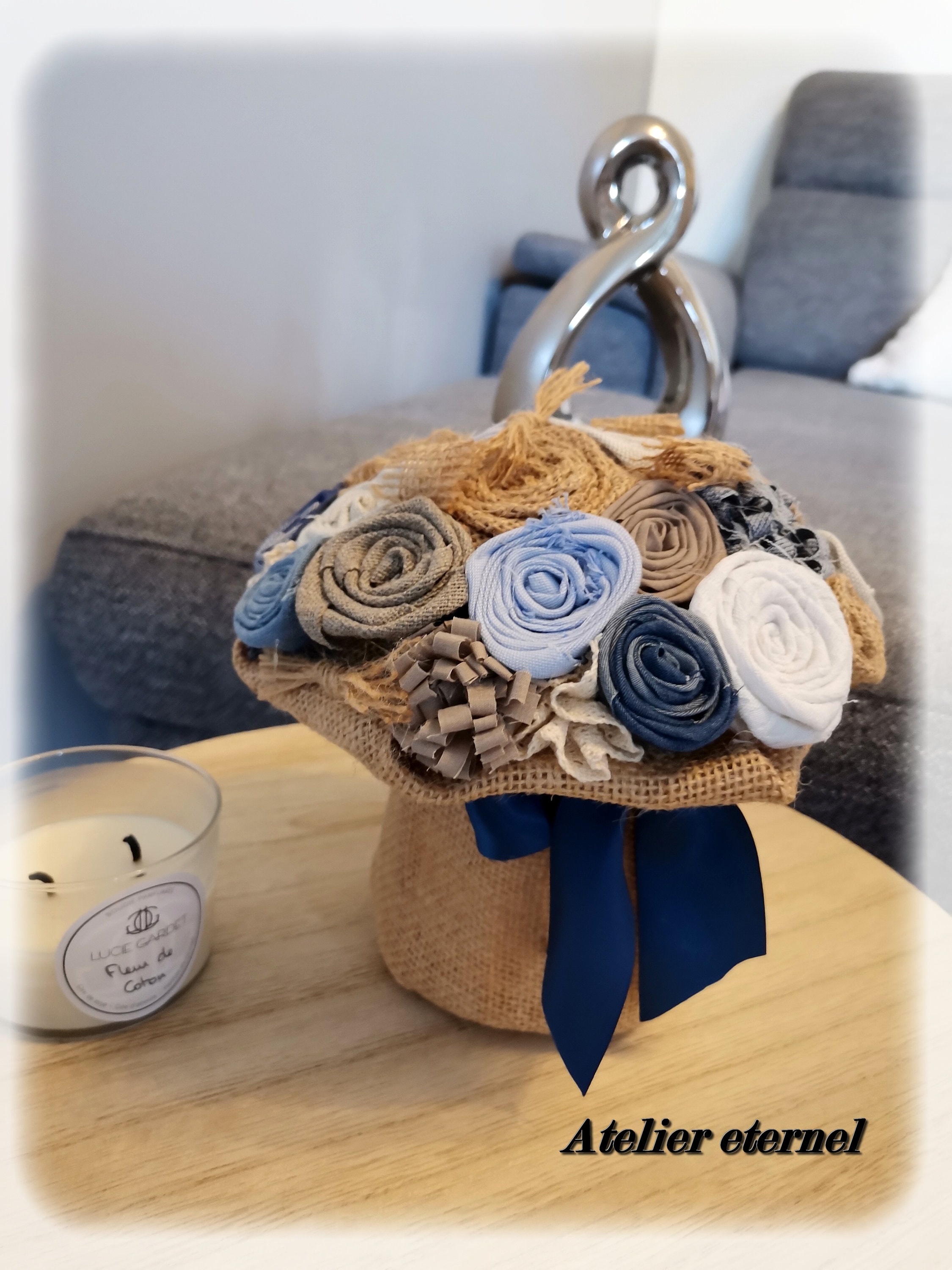 Bouquet de Fleur en Tissu .fait Main Èternel. Décoration Intérieur