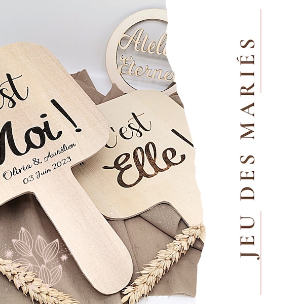 Pancarte jeu mariage Elle et Lui lot de 2 pancartes Animation mariage .Jeu de couple personnalisable ,cadeau témoins .Fiche jeux offerte