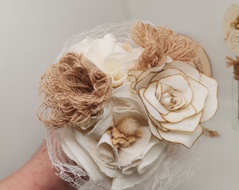 Bouquet de demoiselle D’honneur .Bouquet mariage .Style Champêtre. 5 Fleurs en tissus Original.Collection Romance