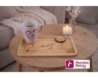 Mini plateau individuel en bois – Pose café ou thé gravé – Cadeau pause café cocooning