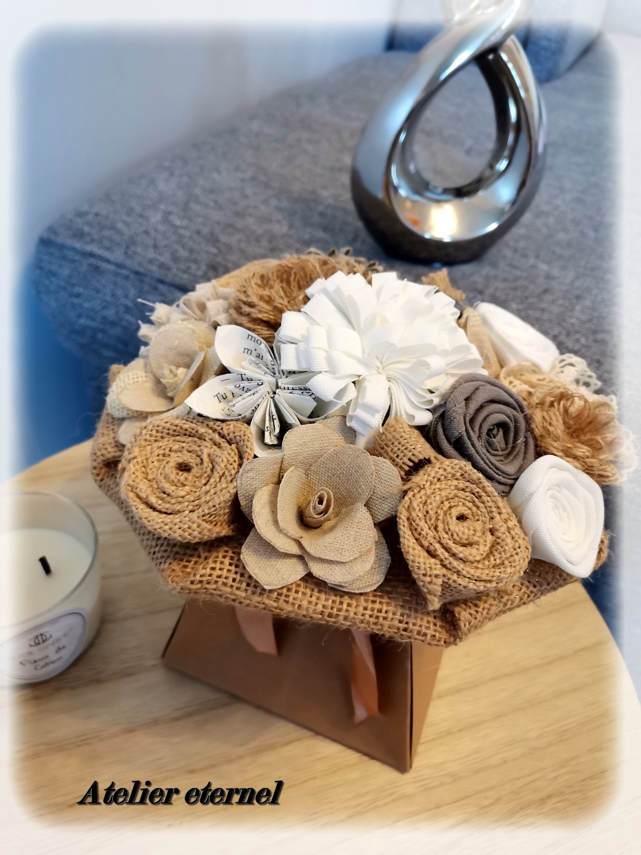 Bouquet de Fleur Éternel en Tissu Entierement Fait Main .. Décoration Intérieur