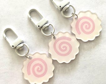 Narutomaki keychain, Japanese fish cake keychain, small acrylic charm, pet tag