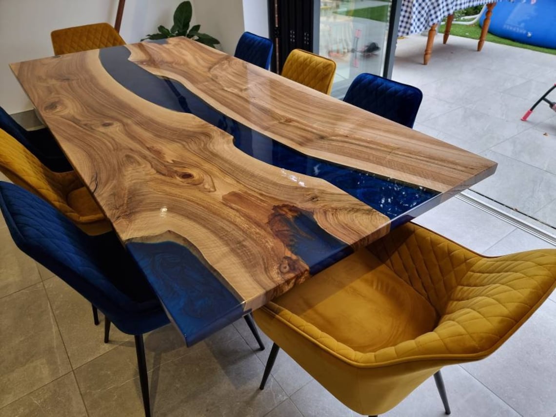 Live Edge Bespoke Resin Dining Table Made of Walnut and Oak. - Etsy