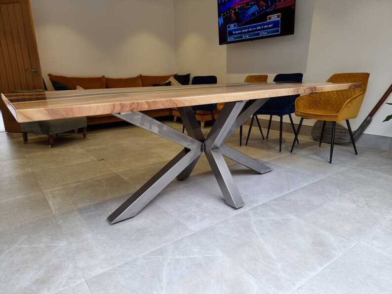 Live Edge Bespoke Resin Dining Table Made of Walnut and Oak. Steel Base ...