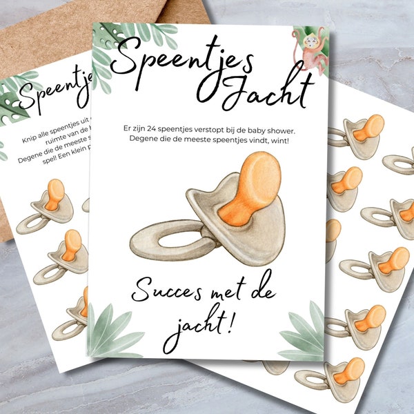 Babyshower Speentjes Jacht Spel - Beige Safari Dieren Thema - Download - Nederlands