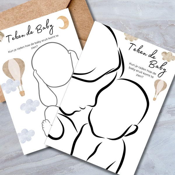 Babyshower Teken de Baby Spel - Beige Boho Thema - 2 Motieven - Download - Nederlands