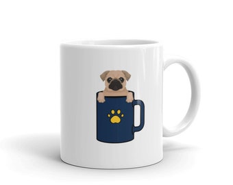 Pug of Coffee Mug | Pug in a Mug | Pug Mug | Pug Lover | Pug Mom | Pug Dad | Pugs | Dog Mug | Navy Blue Pug Mug